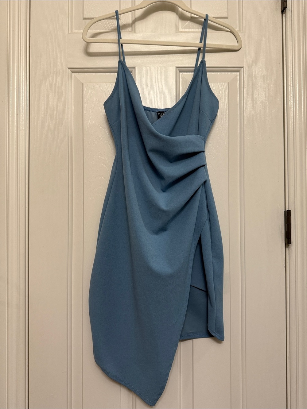 Windsor Dusty Blue Draped Asymmetric Mini Dress